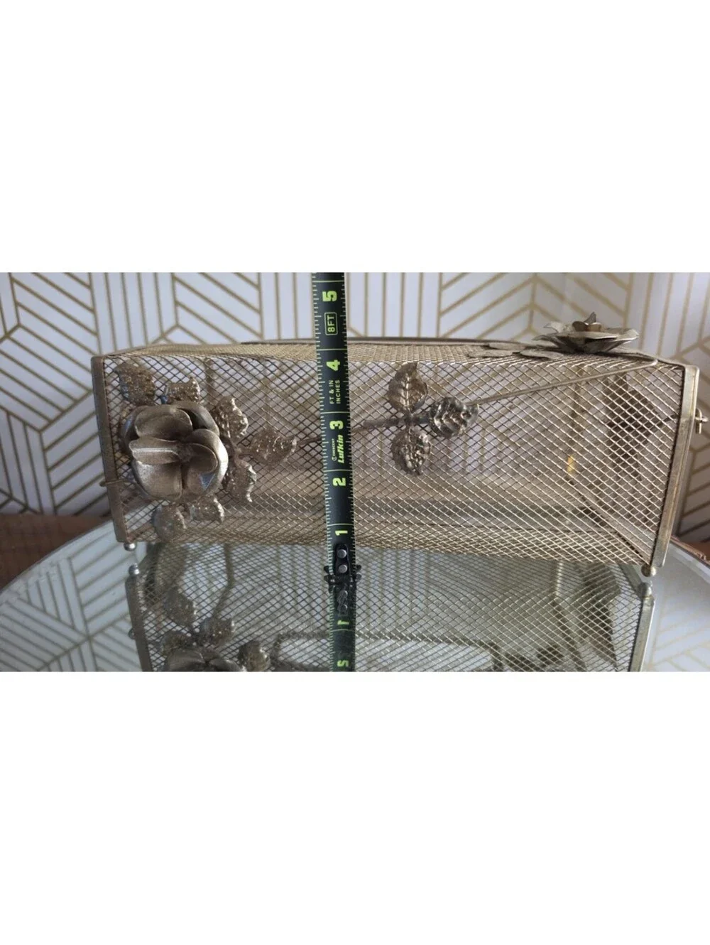 Vintage Floral Gold Tone Filigree Tissue Box Cover Hollywood Regency